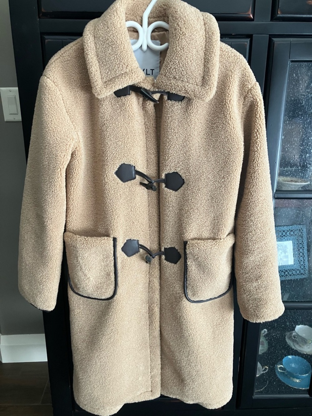 NVLT Tan Teddy Toggle Coat with Black Trim - Picture 2 of 6